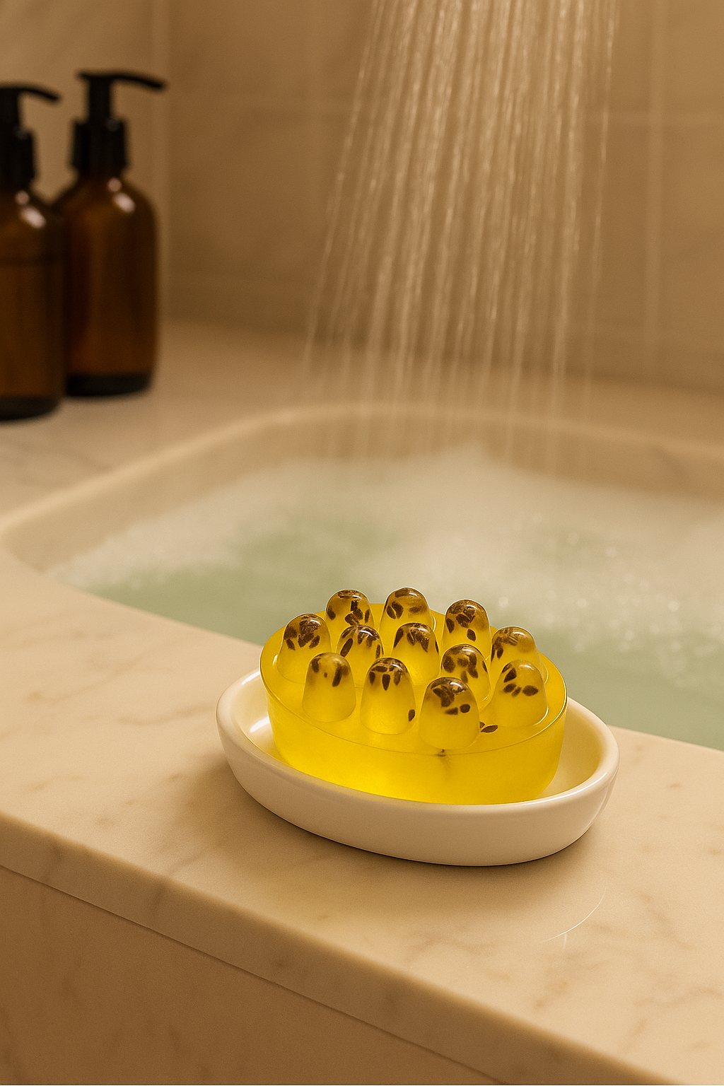 Sabonete Massageador de Maracujá – Estímulo, Relaxamento e Aroma Tropical