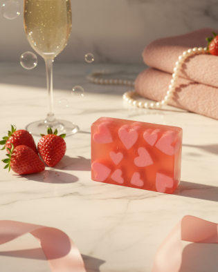 Sabonete Artesanal de Morango com Champanhe – Com Mini Corações