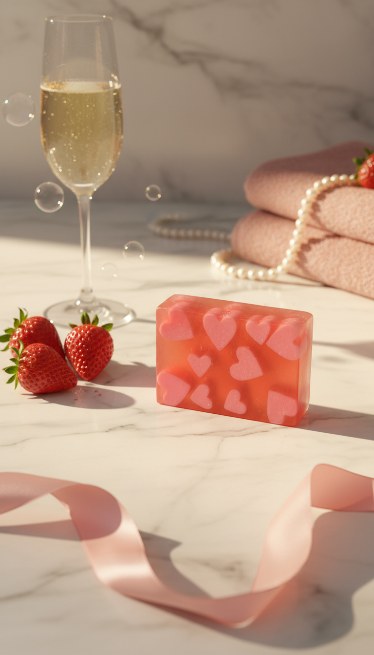 Sabonete Artesanal de Morango com Champanhe – Com Mini Corações