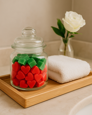 Vidro com Mini Sabonetes Individuais de Melancia para Lavabo – Alegria e Frescor