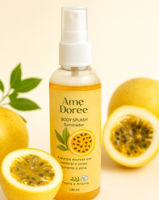 Body Splash Iluminador de Maracujá – Perfume e Brilho Sutil | Linha Ame Dorée