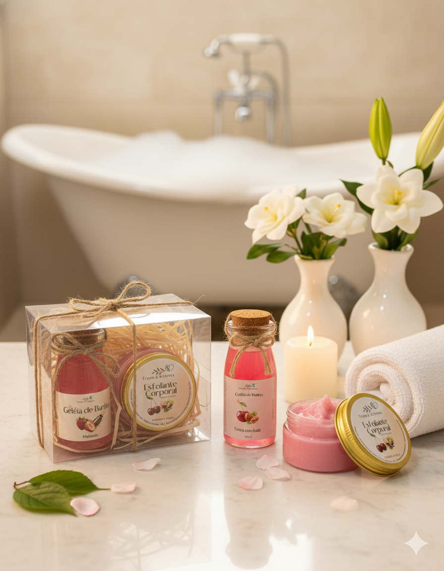 Kit Cereja & Avelã – Geleia de Banho 100g + Esfoliante Corporal 100g