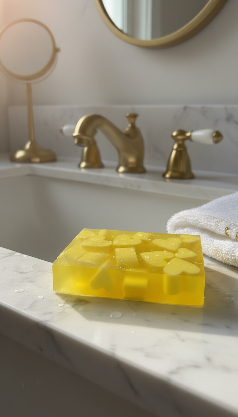 Sabonete Artesanal de Maracujá com Mini Corações – Aroma Tropical e Toque Acolhedor